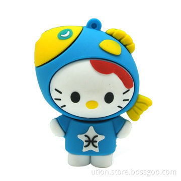 3D PVC cat USB Flash disk with 1 to 32GB Memory Capacities and Musician Design Free LogoNew